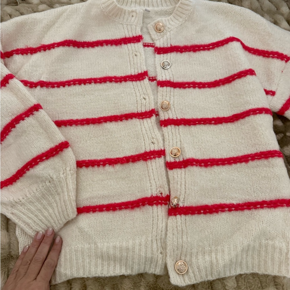 Cozy Striped Pink Button-Up Sweater